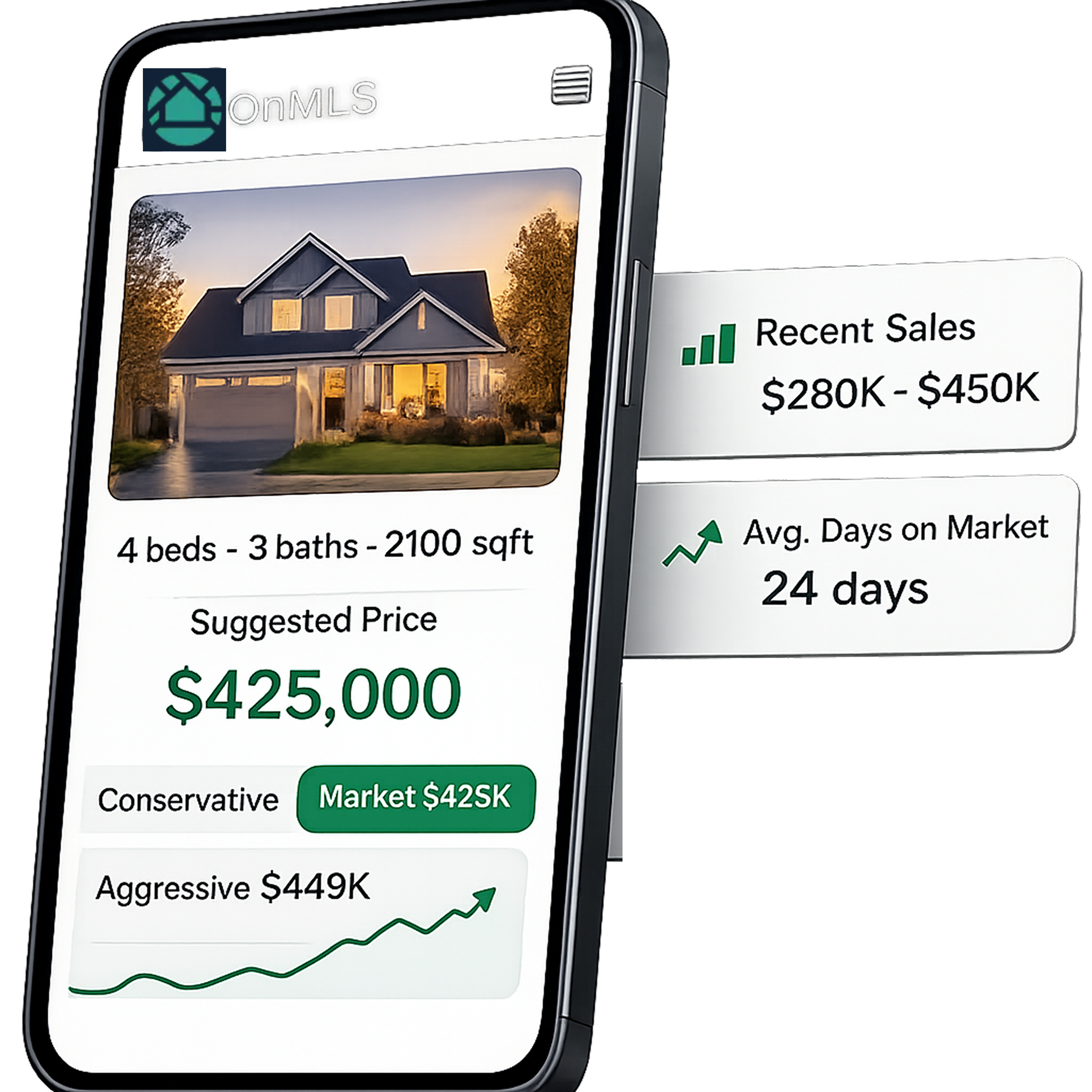 Market data tool showing comparable sales range and recent MLS data for a property